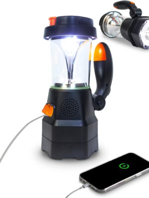 Led Kurbellaterne - Handscheinwerfer - Zivilschutzlampe 4in1 mit Notfallradio und Powerbank